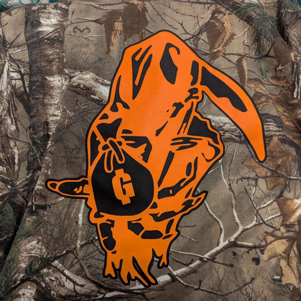 Downa Road Goth Money Camo Hoodie with Orange Skull Design - Picture 2 of 3